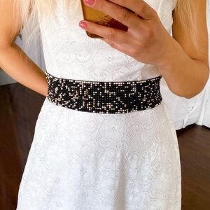 🐚 BOHO BLACK TAN BEADED THICK STRETCHY BELT!